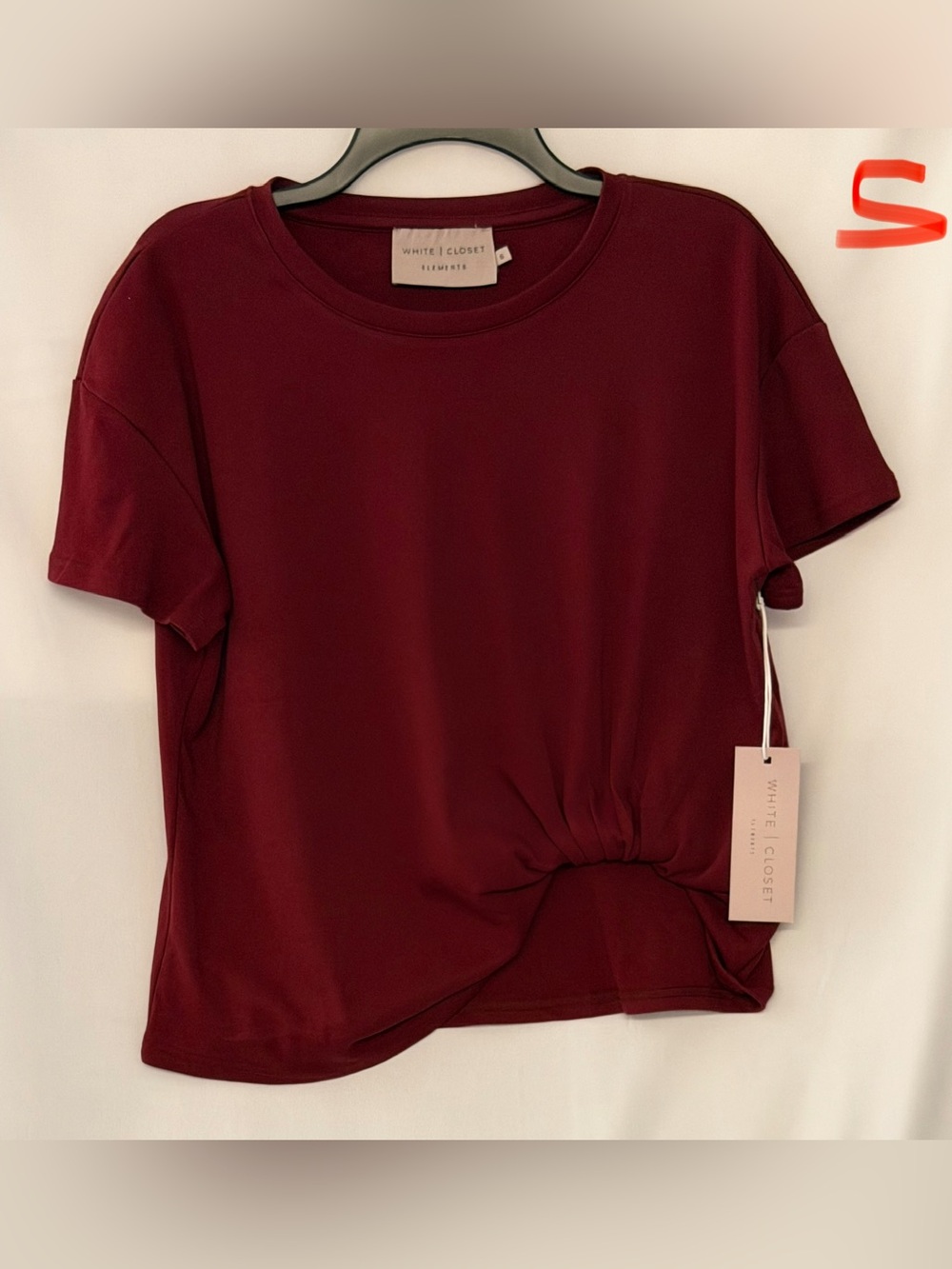White + Closet Burgundy Short Sleeve Twist-Front Tee